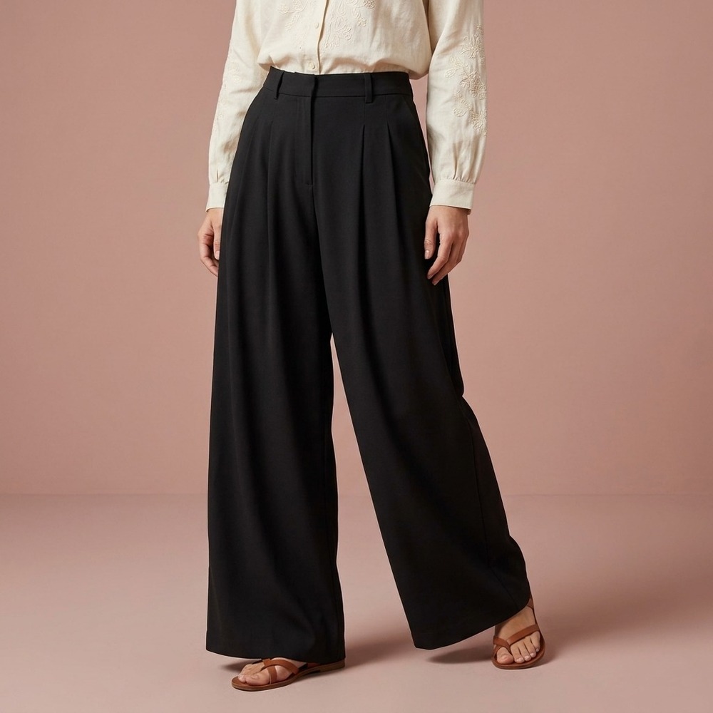 Maeve Female Wide Leg Pants Size 8 Flowy Pleated Bohemian Palazzo Quiet Luxury
